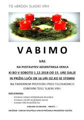 OKRAŠEVANJE ADVENTNEGA VENČKA IN PRIŽIG LUČK NA VENČKU V SLADKEM VRHU